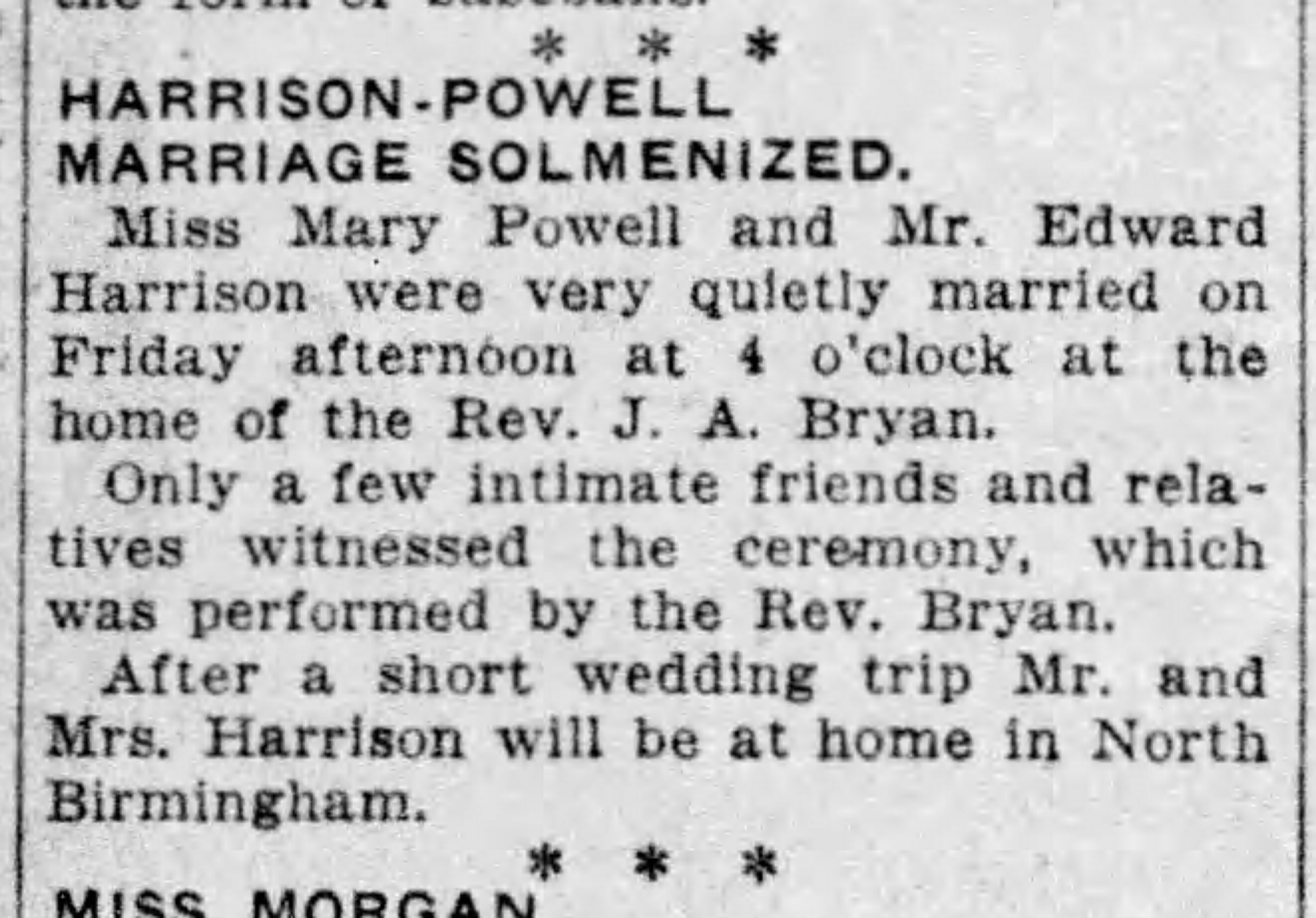 Harrison-Powell Marriage Solemnized